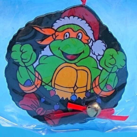 Vintage 1991 Teenage Mutant Ninja Turtles Michelangelo in Wreath wi/ Bell Christ - Picture 2 of 7